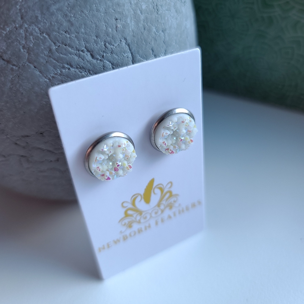 12mm Arctic Geode Earrings - Picture 2 of 3